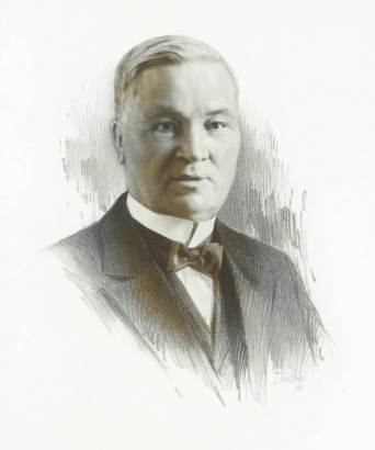 Portrait of John Kernan Mullen, Denver, Colorado business man and philanthropist, in a tuxedo and black tie.