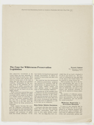 Case for Wilderness Preservation Legislation.