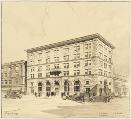 This item (1 of approximately 1000 items) is from Fisher and Fisher's Architectural Records 1892-1997 collection (C MSS WH932). This drawing is a sketch of the Midland Savings & Loan building at 444 17th Street in the Central Business District of Denver, Colorado done in about 1925.