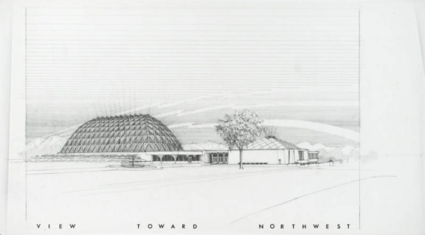 Perspective-view toward northwest Denver Botanic Gardens Tropical Conservatory