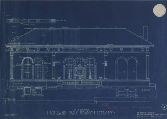 Building plans of South elevation Highland Park Branch Library