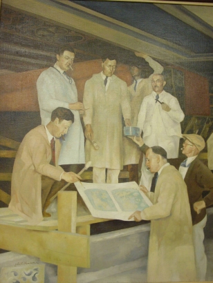 Decorating the Denver National Bank Building [art original].