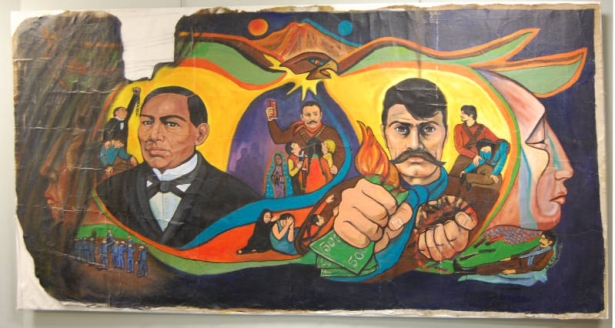Carlota Espinoza painting on canvas of "Mexican Heroes"