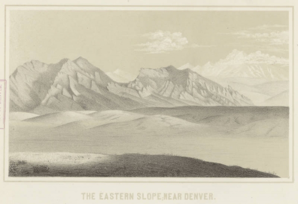 View of the eastern slope of the Rocky Mountains near Boulder, Colorado. Shows The Flatirons and foothills.