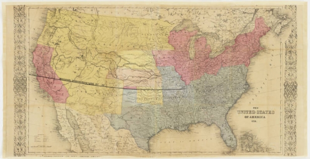 Map of the United States and territories : showing Pike's Peak, and the newly discovered GOLD REGIONS, with the DIFFERENT ROUTES and necessary outfit.