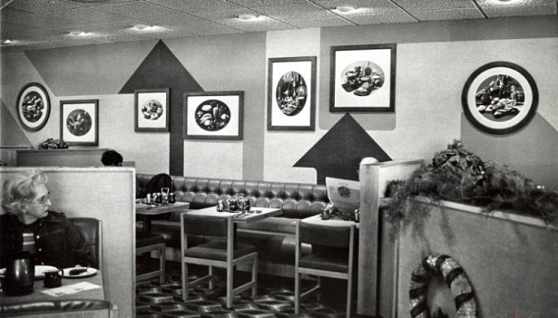 Dominant wall features food graphics, which also are included on menus.