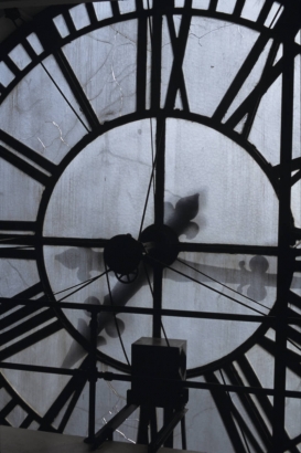 Close up view of one face of the Seth-Thomas clock in the Daniels and Fisher Tower at 1601 Arapahoe Street in the Central Business District of Denver, Colorado.