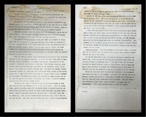 Vietnam War speech transcript by Rodolfo "Corky" Gonzales, August 6, 1966. Rodolfo "Corky" Gonzales Papers (WH1971), Box 6, FF54