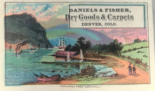 Advertising card for Daniels & Fisher. Part of the Advertising Card Scrapbook (WH7)