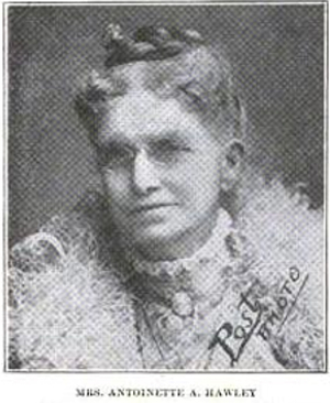 Portait of Antoinette Hawley from the Standard Encyclopedia of the Alcohol Problem, Volume 3, by  Ernest Hurst Cherrington. 1926