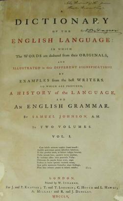 Title page from Samuel Johnson's Dictionary
