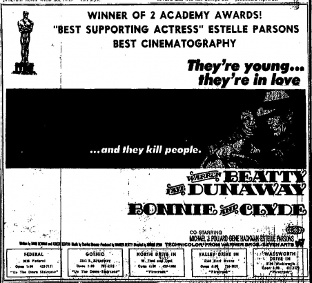 A newspaper add for the film Bonnie and Clyde