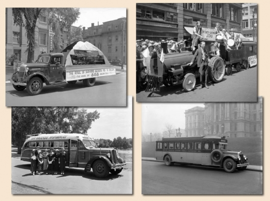 Collage of Beam photographs of "Rail Motor" cars