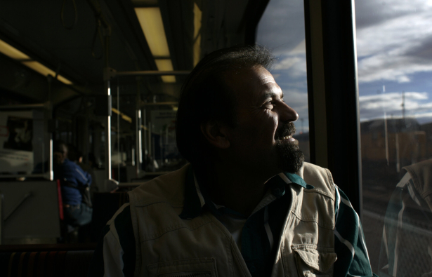 Iraqi refugee Jaafar Al Saad rides the train home from English as a Second Language class at Emily Griffith Opportunity School.   (JUDY DEHAAS/ROCKY MOUNTAIN NEWS) **