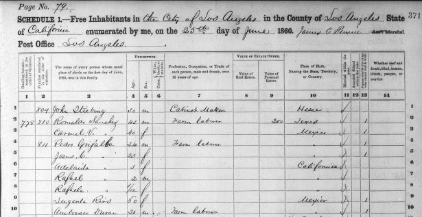 In the 1860 U.S. Census, Jesús Carrasco and her children were listed under her husband’s surname Grijalva when they lived in Los Ángeles, California. These situations can be sorted out by researchers who are aware of different naming customs.