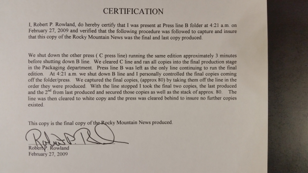 Rocky Mountain News Final Day Collection