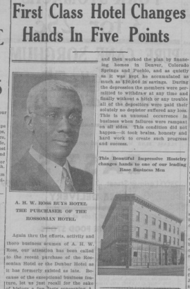 Newspaper clipping from the Denver Star featuring article on Alfred H.W. Ross