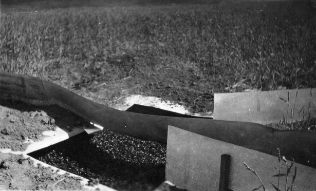View of a tin fence and pit used to fight a Mormon Cricket infestation, circa 1927. From the Farrington R. Carpenter Family Papers, WH60, Box 2, FF14