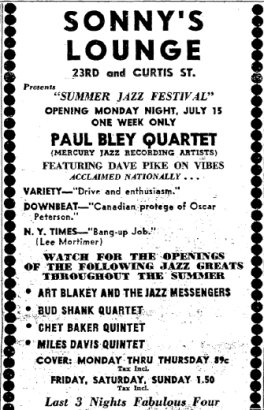 Newspaper clipping of an advertisement for Sonny's Lounge