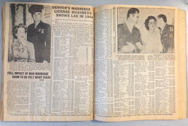 Wartime bride scrapbook pages with visible phonebook pages. Gertrude Reasor Papers (WH883)