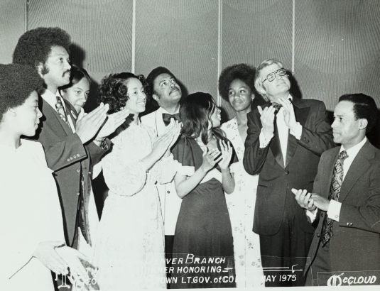 NAACP Denver Branch Testimonial Dinner to Honor George L. Brown, ca. 1975. Ed Dwight, far right.