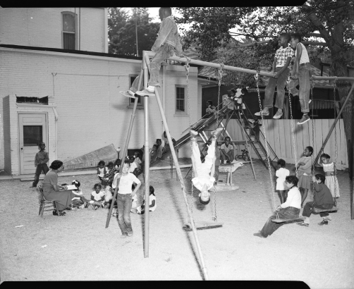 Children enjoy recess on the George Washington Carver Day Nursery playground