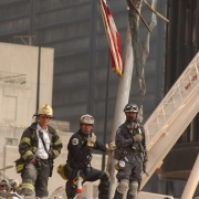 Firefighters amidst the rubble of the World Trade Center, New York City