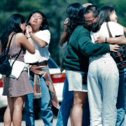 1995 - Former cribmates hug after 20th reunion of Operation Babylift near Tabernash, CO 