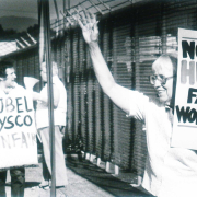 UFW supporters, including Sister Mary Luke Tobin of Sisters of Loretto, protest Nobel Foods 1982 