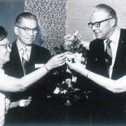 Esther and Frank Fong, owners of the Lotus Room, celebrate Chinese New Year with Mayor and Mrs. McNichols. 1970