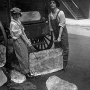Young women delivering ice