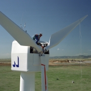 Lifting turbine blades with a crane, Golden, Colorado