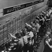 Switchboard operators direct overseas calls