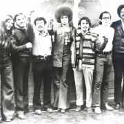 Vicky, Jaime Rodriguez, Corky, Angela Davis, David Gonzales, Ernesto Vigil, Unknown, at Crusade HQ ca 1973