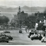 Heading west on Colfax Avenue at Grant Street, March 19, 1952