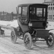 Electric car pulling a kid's sled