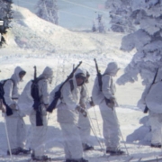 Group of skitroopers in "whites", near Paradise, Washington
