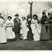 Photograph of the cast of Ma Sweet, performed by the Elyria Thespian Guild, located in Denver, Colorado.  Pictured are: Anna Fine, Stella West, Mrs Bessie Owens, Sally Mahoney, Edith Carter, Lillian Silk, Emma McCoy, Lillian Victor.