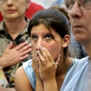 Residents of Lake George, CO react at a briefing to the news that the Hayman Fire was  approaching their town.