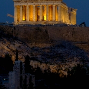 (ATHENS, GREEECE, AUGUST 10, 2004)   A view of the  Greece's famous Parthenon built above the ruins of Acropolis glows in night high above the Olympic city of  Athens, Greece on Tuesday, August 10, 2004. (photo by RODOLFO GONZALEZ/ROCKY MOUNTAIN NEWS)
