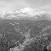 View of Pikes Peak from Mount Manitou, Manitou Springs, El Paso County, Colorado.