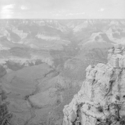 View of Bright Angel Canyon, Grand Canyon National Park, Arizona; shows Plateau Point, Indian Gardens, and the Tonto Trail.