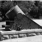 View of the 13 inch seacoast mortar donated to the city of Denver, Colorado, by the Grand Army of the Republic to commemorate the Colorado volunteer armed forces who fought in the Civil War. The cannon was placed in City Park in 1898.
