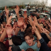 The morning after the shootings Justin Boggus led students in impromptu prayer and song.