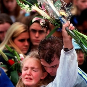 Dale Napoletano hugs his sister during a memorial service honoring Columbine's victims.