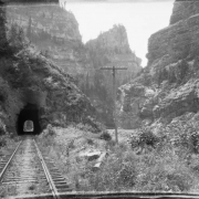 View of the tunnel at Shoshone along the course of the Denver and Rio Grande Western railroad in Glenwood Canyon (Garfield County), Colorado.