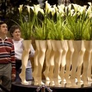 (Denver,  COLO. JANUARY 24, 2005)   Tony Kaempfer (cq Kaempfer), 60, and Barb Slaten (cq Slaten), also 60, and both from Centennial, admires an exhibit made with mannequin legs and flowers, created by Bouquets, a floral store in Denver, Lakewood, and B...