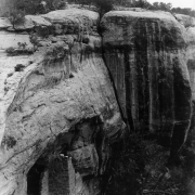 Native American (Anasazi) Swallow's Nest House, at Mesa Verde National Park, Colorado, consists of stone walls built into sandstone cliffs.