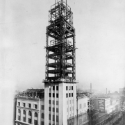 View of the Daniels and Fisher Stores Company tower, in Denver, Colorado, during construction.