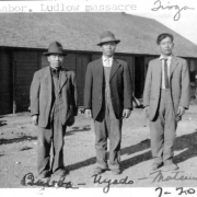 Portrait of Japanese UMWA coal miners striking against CF&I (of Ludlow), in Tioga, Huerfano County, Colorado; they are: "Bubba, Uyado, Matsumoto."